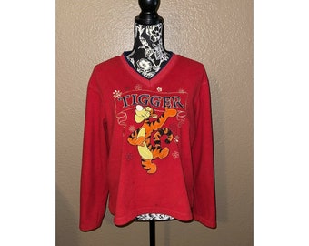 Disney Winnie The Pooh Tigger Red Disneyland Sweatshirt Medium Women’s V-Neck