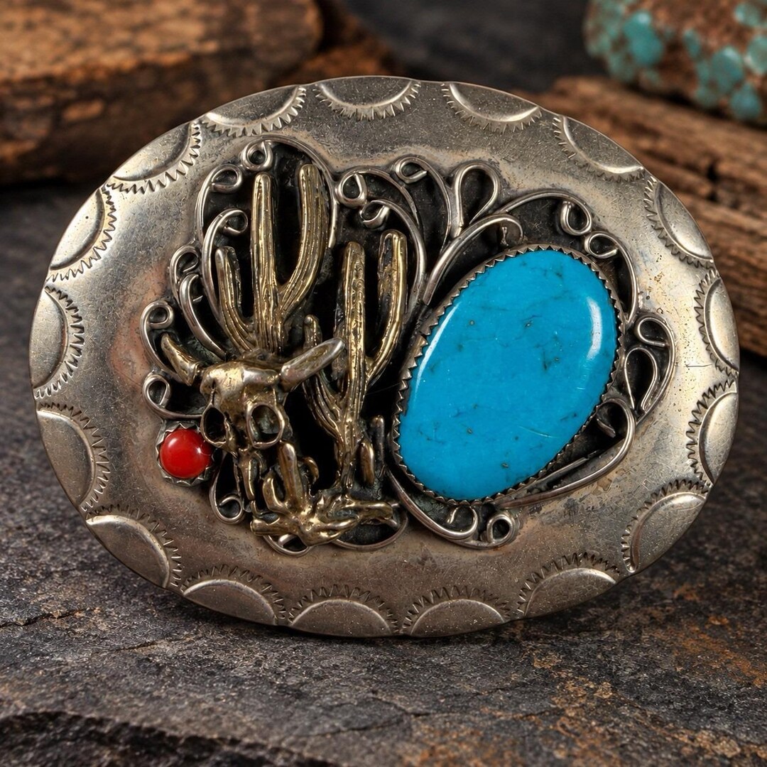 Ferron Joseyesva Attributed Sterling Turquoise Coral Belt Buckle Frog ...
