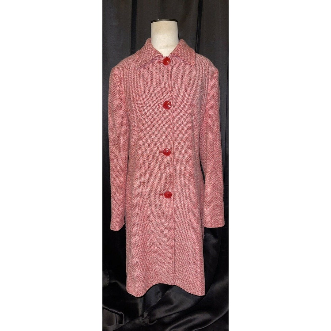CHARLES GRAY London Brick Houndstooth Jackie Kennedy Red Wool Coat ...