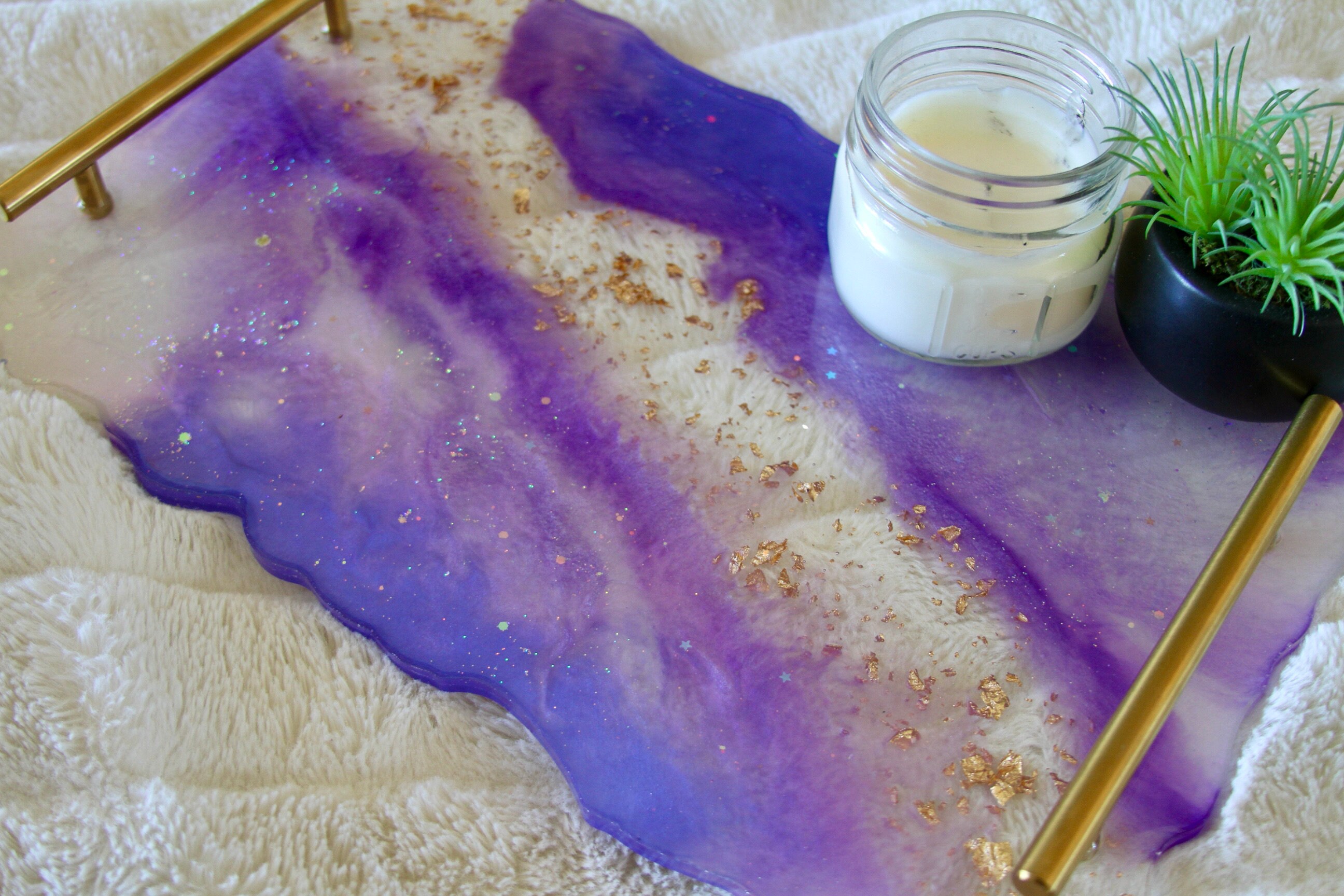 Custom Resin Vanity Tray Large Purple and Gold Resin Tray Etsy