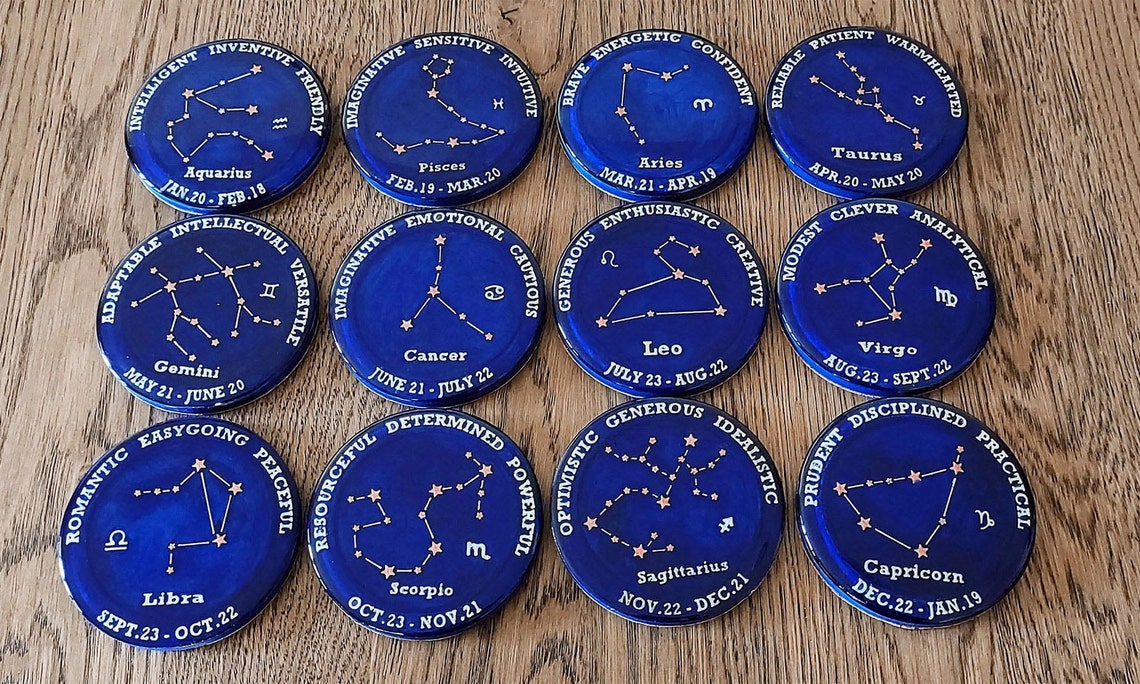 12 Zodiac Signs 3D Printed Deep Blue Resin Coaster Gifts Pisces Sign 12 Set Free Shipping Etsy