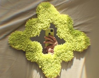Tufted  Handmade Rug Carpet Tufting Gun Mini Lime Green Wall Fluffy Flower Hanging Mirror
