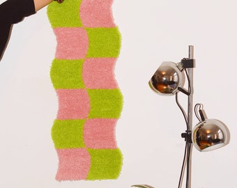 Hecho a mano Tufting Gun Tufted Rug Carpet Psychedelic Contemporary Art Custom Rug Purple Cutpile Midcentery Orange Checkboard Swirl Y2K