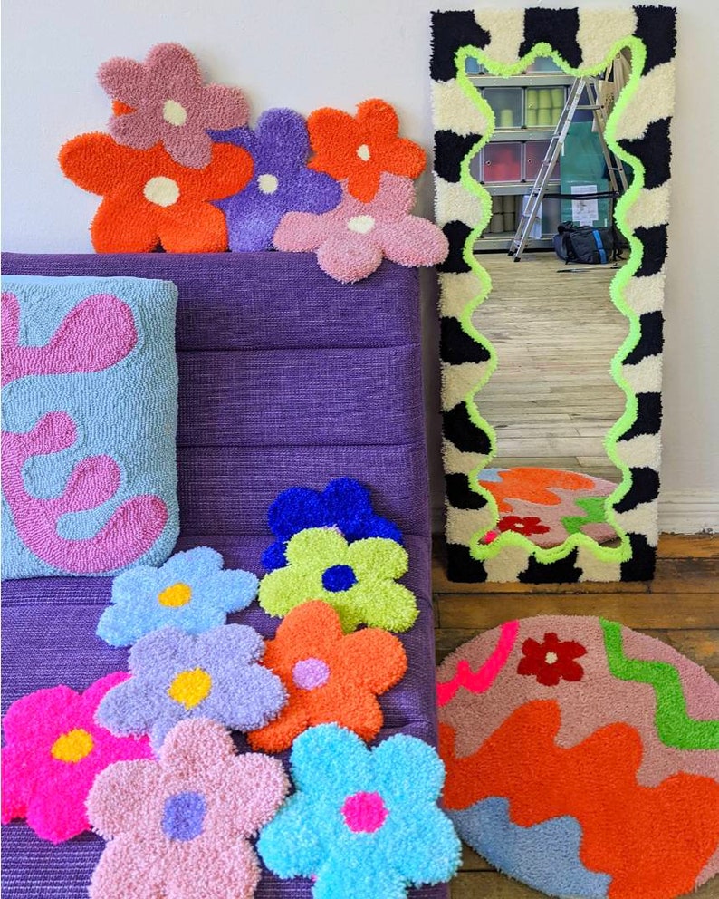 PREORDER Full Length Tufted Mirror Retro Vintage Scandinavian Handmade Rug Carpet Tufting Gun 40x112 cm image 6