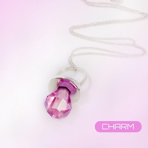 Collar con dije de anillo de cristal estilo pop - Joyería kawaii nostálgica de los 80