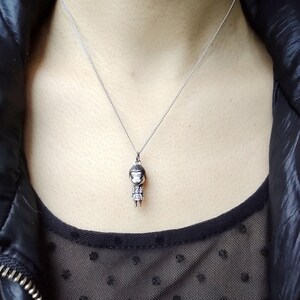 Wednesday Necklace Tim Burton Style/ Wednesday Addams Doll Gothic Gift for her/ Handmade Halloween Necklace/ Silver Kawaii Polly Charm Fun image 6