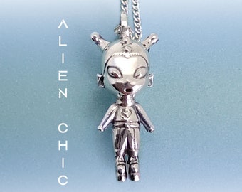 Alien Chic Doll Pendant/ Funny Jewelry/ Fantastic Creature/ Cyberpunk Toy Charm/ Futuristic Necklace/ Beyond the stars Martian girl
