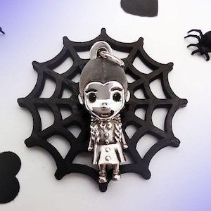 Wednesday Necklace Tim Burton Style/ Wednesday Addams Doll Gothic Gift for her/ Handmade Halloween Necklace/ Silver Kawaii Polly Charm Fun image 1