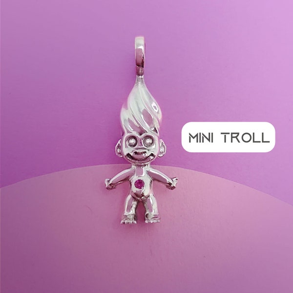 Mini Lucky Troll charm/ Funny Miniature jewelry/ 90s cute Handmade pendant / Vintage Toys inspired/ Rare Kawaii Troll Doll
