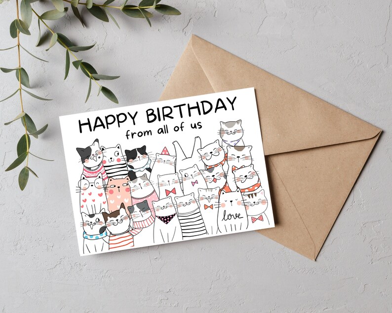 PRINTABLE Birthday Card From The Team Happy Birthday From All Of Us Card Birthday Card From The Crew Printable Happy Birthday Cat Card image 2