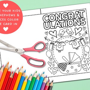 PRINTABLE Baby Card Coloring Baby Card Colorable Card Congratulations ...