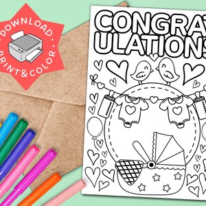 Tarjeta de bebé IMPRIMIBLE Tarjeta de bebé para colorear Tarjeta colorable Felicitaciones Tarjeta de bebé Tarjeta para colorear para niños Color en tarjeta Nuevo regalo de bebé