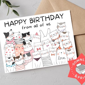 PRINTABLE Birthday Card From The Team Happy Birthday From All Of Us Card Birthday Card From The Crew Printable Happy Birthday Cat Card
