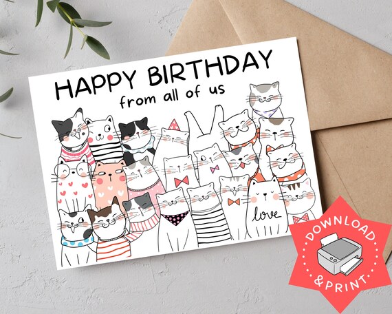 PRINTABLE Birthday Card From The Team Happy Birthday From All Of Us Card Birthday Card From The Crew Printable Happy Birthday Cat Card