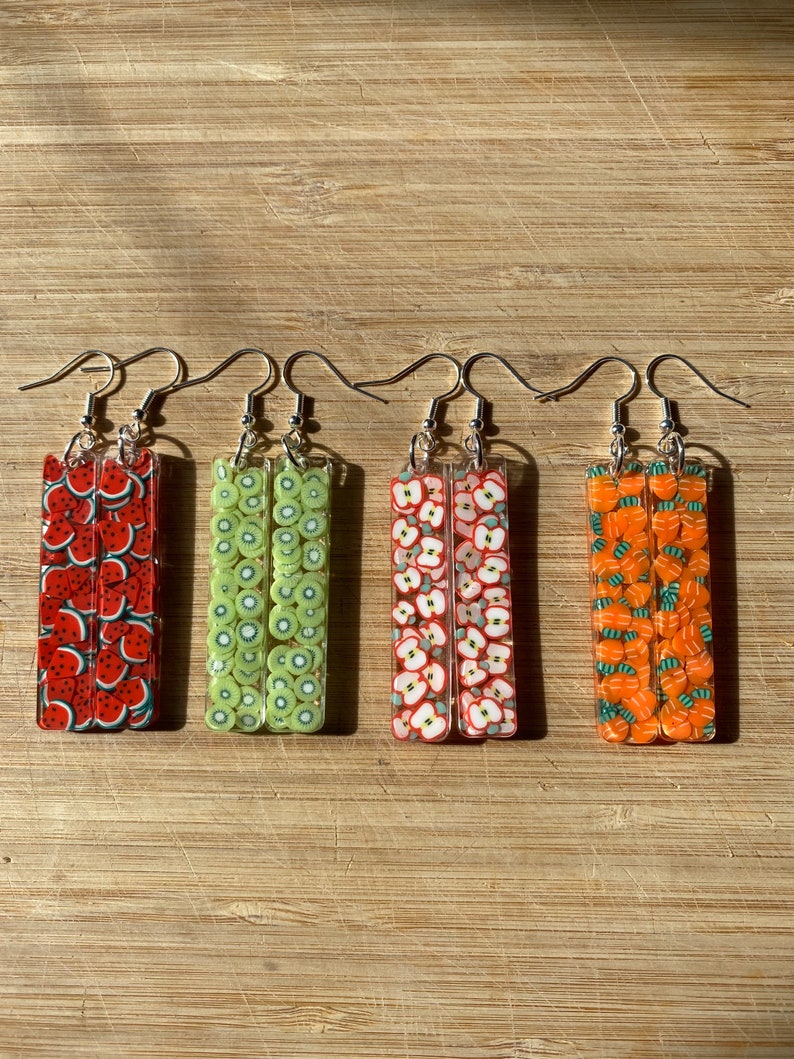 Handmade Resin Earrings With Kiwi Fruit Slices