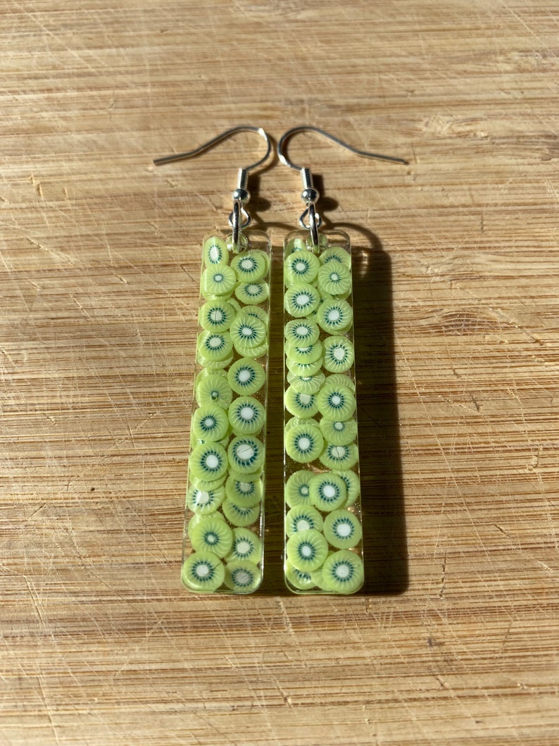 Handmade Resin Earrings With Kiwi Fruit Slices