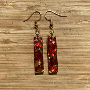 Handmade Mini Resin Earrings With Holographic Burt Orange Autumn Leaves Glitter