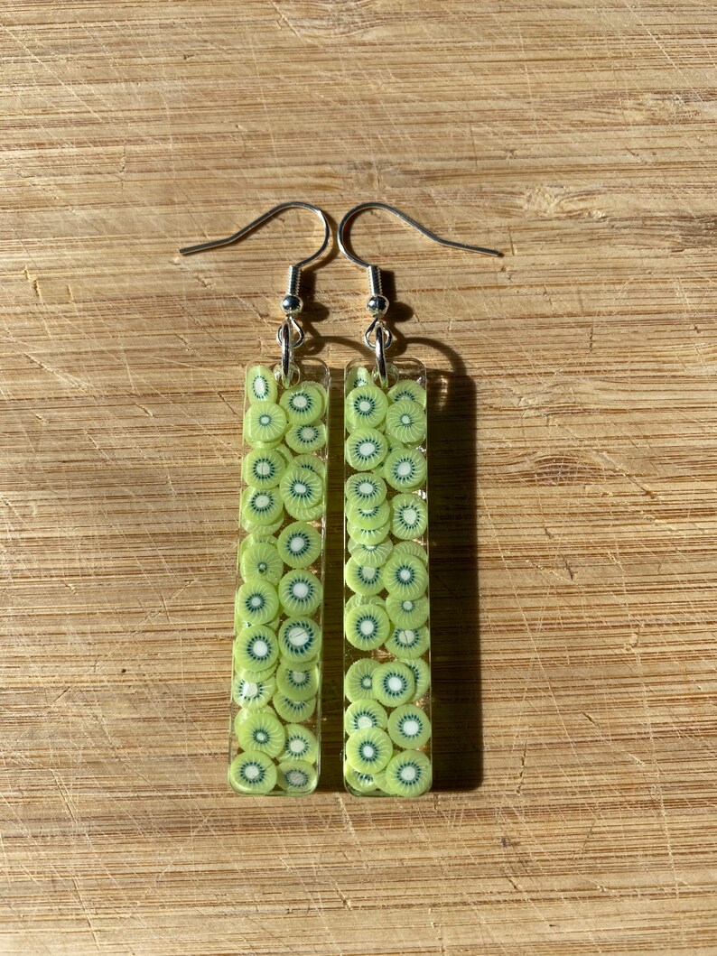 Handmade Resin Earrings With Kiwi Fruit Slices