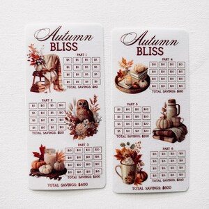 Autumn Bliss Set of 2 Savings Challenges: Laminated Cash Stuffing Trackers, A6 Fall Theme Budget Planner