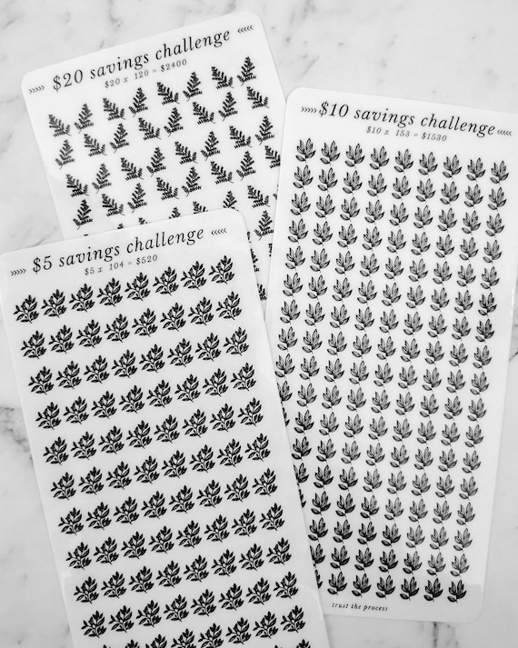 Set of 3 Foliage Savings Challenges, 5 10 20 Dollar Laminated Savings Challenge, Leafs Theme Cash Stuffing Card, 2024 Budget Planer Insert