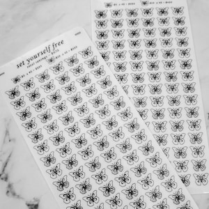 May include: Two sheets of clear sticker paper with black butterfly outlines. The text "set yourself free" is printed on each sheet, along with the total savings and the number of stickers per sheet.