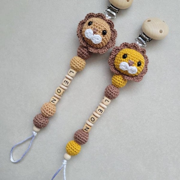 Pacifier chain lion, personalized pacifier chain, gift for birth, baby shower or baptism