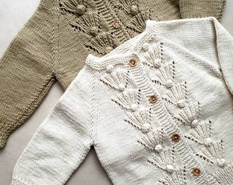 Cardigan for baby made of 100% organic cotton, baby fashion, knitwear, khaki and cream, brown