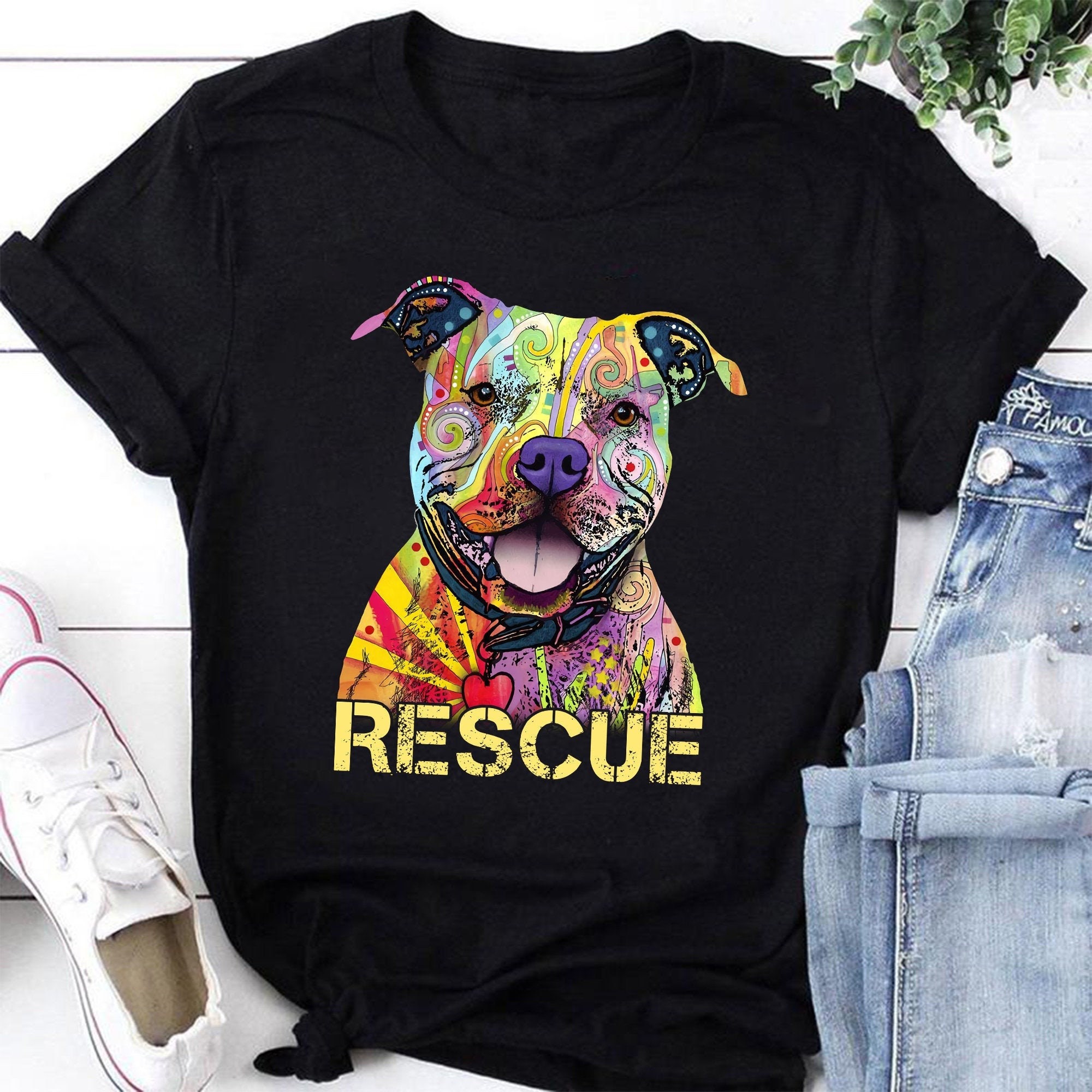 Rescue Dog Colorfull Pitbull TShirt Funny Pitbull Lovers Etsy