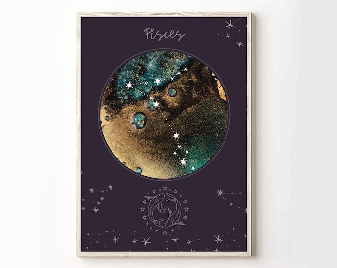 Pisces, Pisces gifts, astrology art prints, astrology wall art, Pisces wall art, horoscope print, astrology gifts, Pisces zodiac print