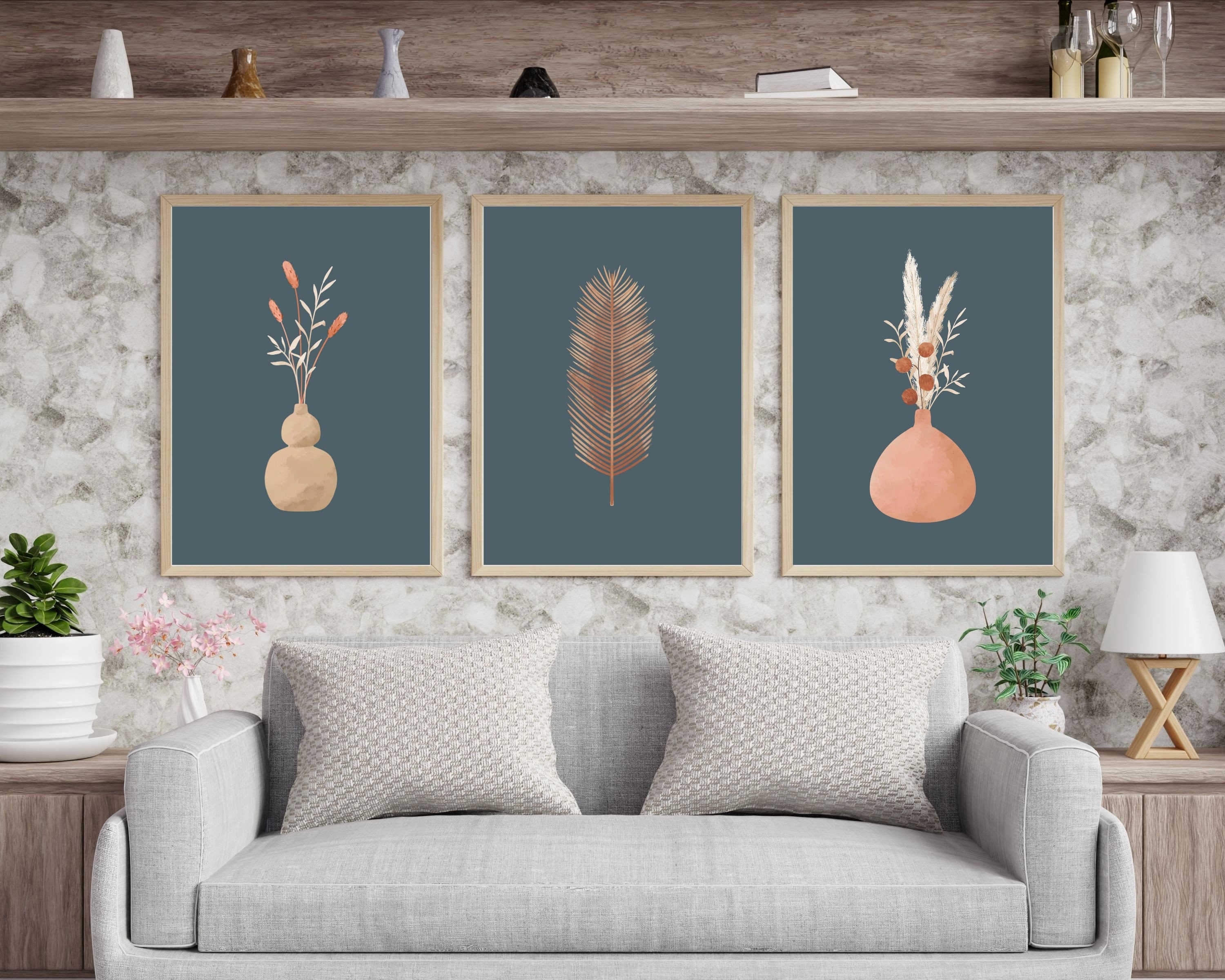 Set of Three Prints, 3 Set of Wall Art, Abstract Botanical Art Set of 3 ...