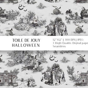Descarga digital de bruja, papel digital Toile de Jouy, papel digital vintage de Halloween, papel de Halloween, invitación a fiesta, uso comercial