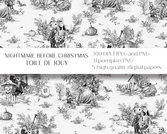 Nightmare Before Christmas Toile Digital Paper (PNG and PDF)