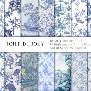Papier numérique Toile de Jouy, papier numérique toile de Jouy, papier numérique bleu et blanc, papier scrapbooking, papier mariage vintage