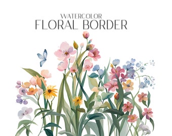 Watercolor Floral Border Clipart - Meadow Flowers PNG (Digital Download)