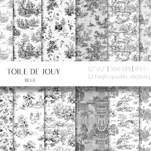 Papier numérique toile, papier numérique toile de Jouy, papier numérique noir et blanc, papier de scrapbooking, papier de mariage vintage