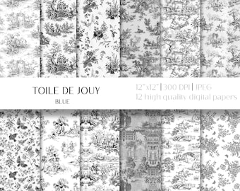 Toile digital paper, toile de Jouy digital paper, Black and white digital paper, scrapbooking paper, vintage wedding paper