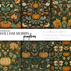 Fall digital paper William Morris, pumpkin digital paper, fall patterns printable scrapbook paper journals and planners commercial use