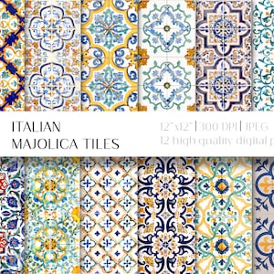 Majolica Italian tile, digital paper, seamless, 300 DPI, 12&quot;x12&quot;, instant download for Commercial use