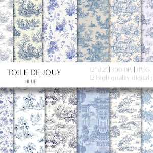 Papel digital Toile, papel digital toile de Jouy, papel digital azul e branco, papel para scrapbooking, papel para casamento vintage