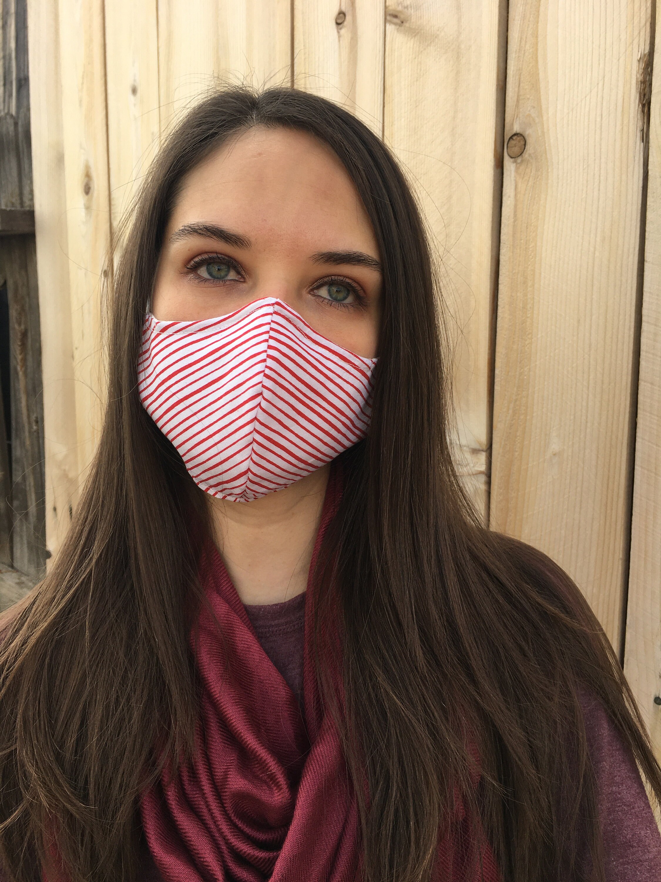 White and Red Stripes Fitted Face Mask Etsy