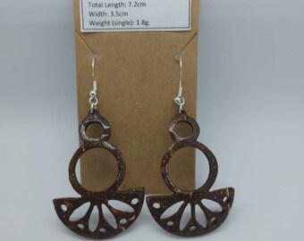 Coconut Shell Hand Carved Turtle Dangle Earrings
