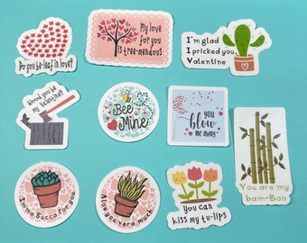 Valentine nature puns sticker pack set of 10