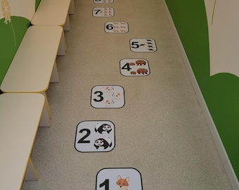 Number Floor Stickers 1–25. Educational Floor Decals for Kids. Animal Hopscotch Game. School & Kindergarten Floor Stickers.