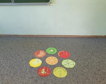 Fraction Floor Stickers for Kids. Fruit Fraction Learning Decals. Educational Math Floor Stickers. School & Classroom Geometry Activity.