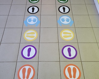Footprint Floor Stickers for Kids.  Jumping Game Floor Decals. School & Kindergarten Movement Activity. Gym floor sticker.