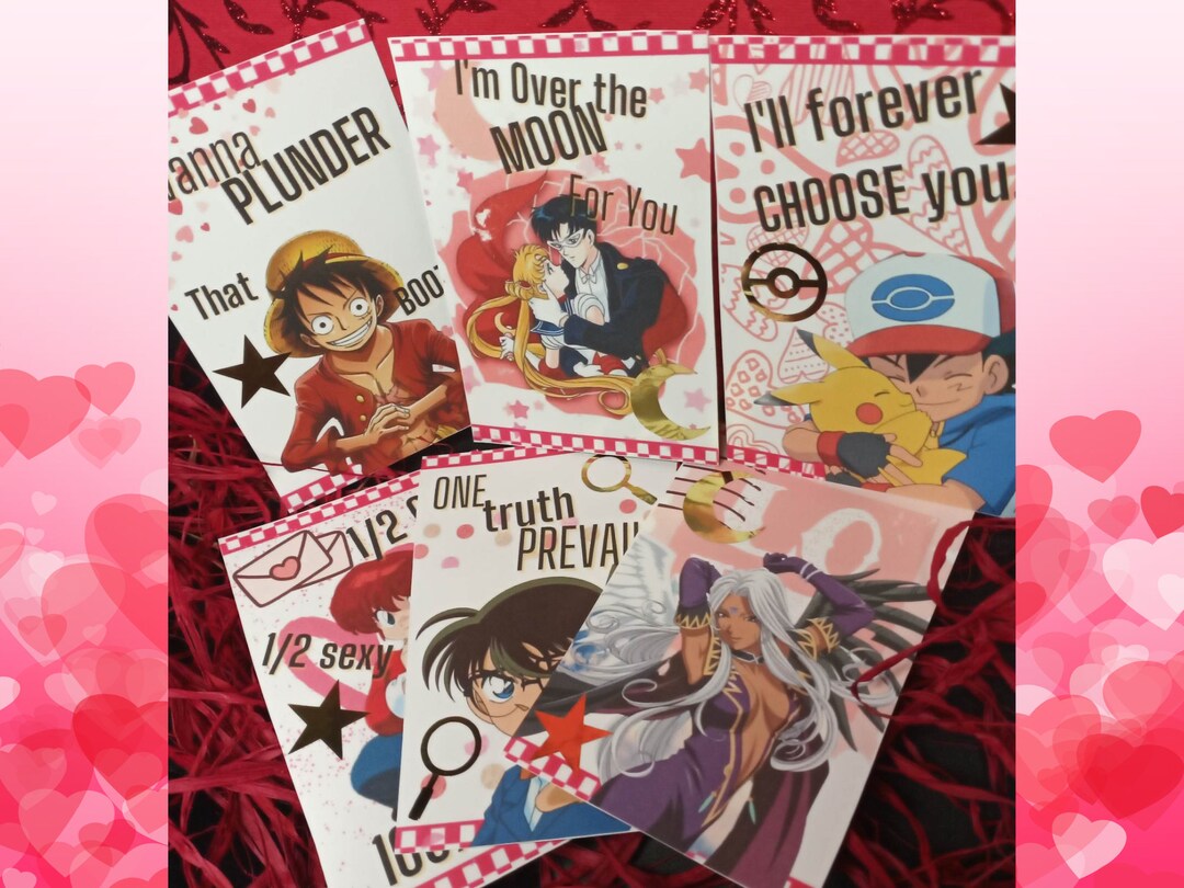 Anime Valentine Card Pack, Anime Love Cards, Valentine Cards and ...