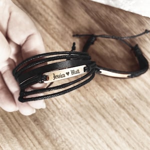 Pulsera de cuero para parejas / Pulseras con iniciales para parejas / Joyería de aniversario / Regalo con nombre para pareja / Pulsera a juego / REGALO PARA PAREJA