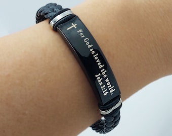 Personalized Bible Verse Bracelet / Vegan Leather Christian Jewelry