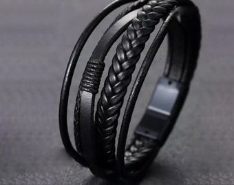 Bracelet en cuir véritable pour homme / Bracelet personnalisé à fermoir magnétique pour lui