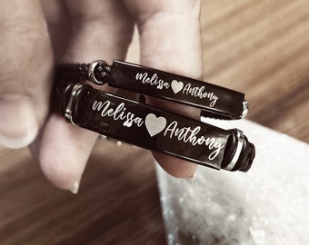 Personalized Matching Vegan Leather Bracelet for Couple / Custom Couples His and Hers Anniversary Gift